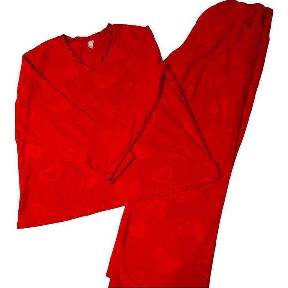 Pink k 2 piece set red cozy pjs with cute heart design. - Picture 3 of 8